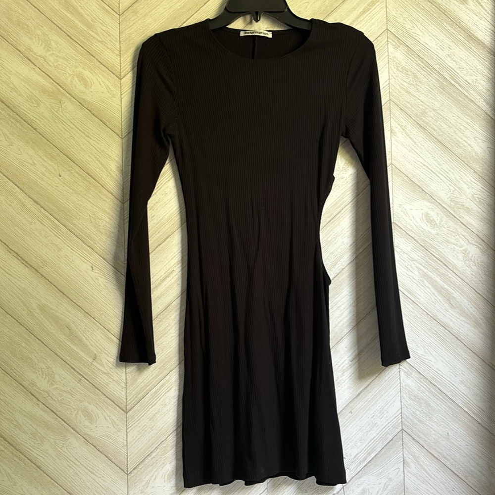 NEW Reformation black long sleeve mini dress ribbed side cutout small